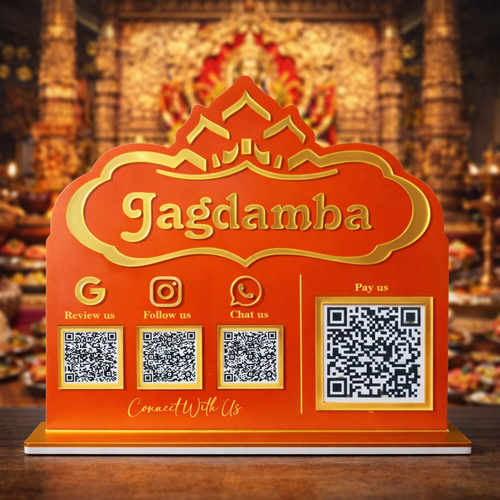 4 QR NFC Enabled Temple Shape Standee for Sweet Shop Restaurant Caterer & Indian Food Business
