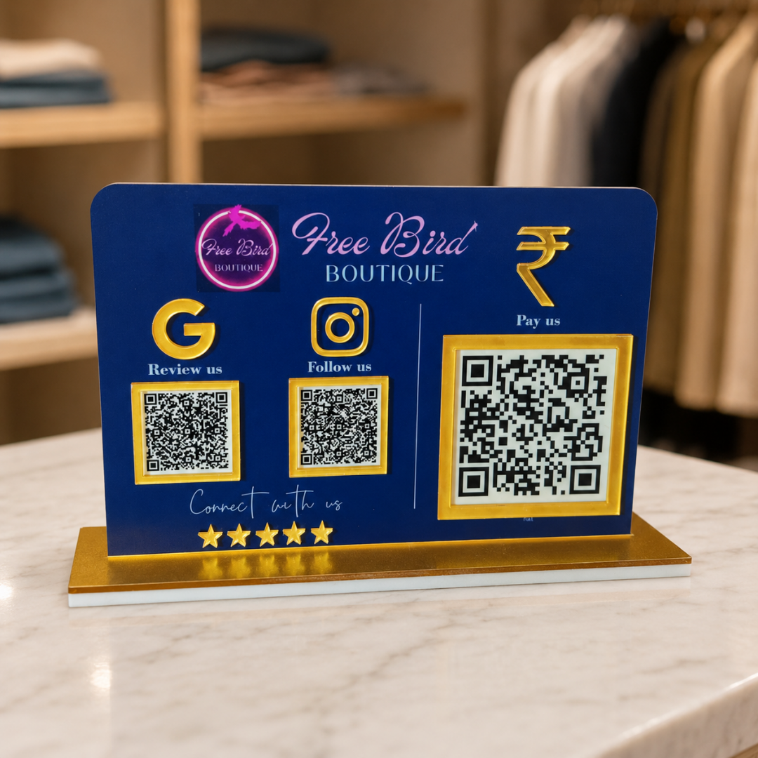 3 QR NFC Enabled Horizontal 6x8 Blue Colour Standee