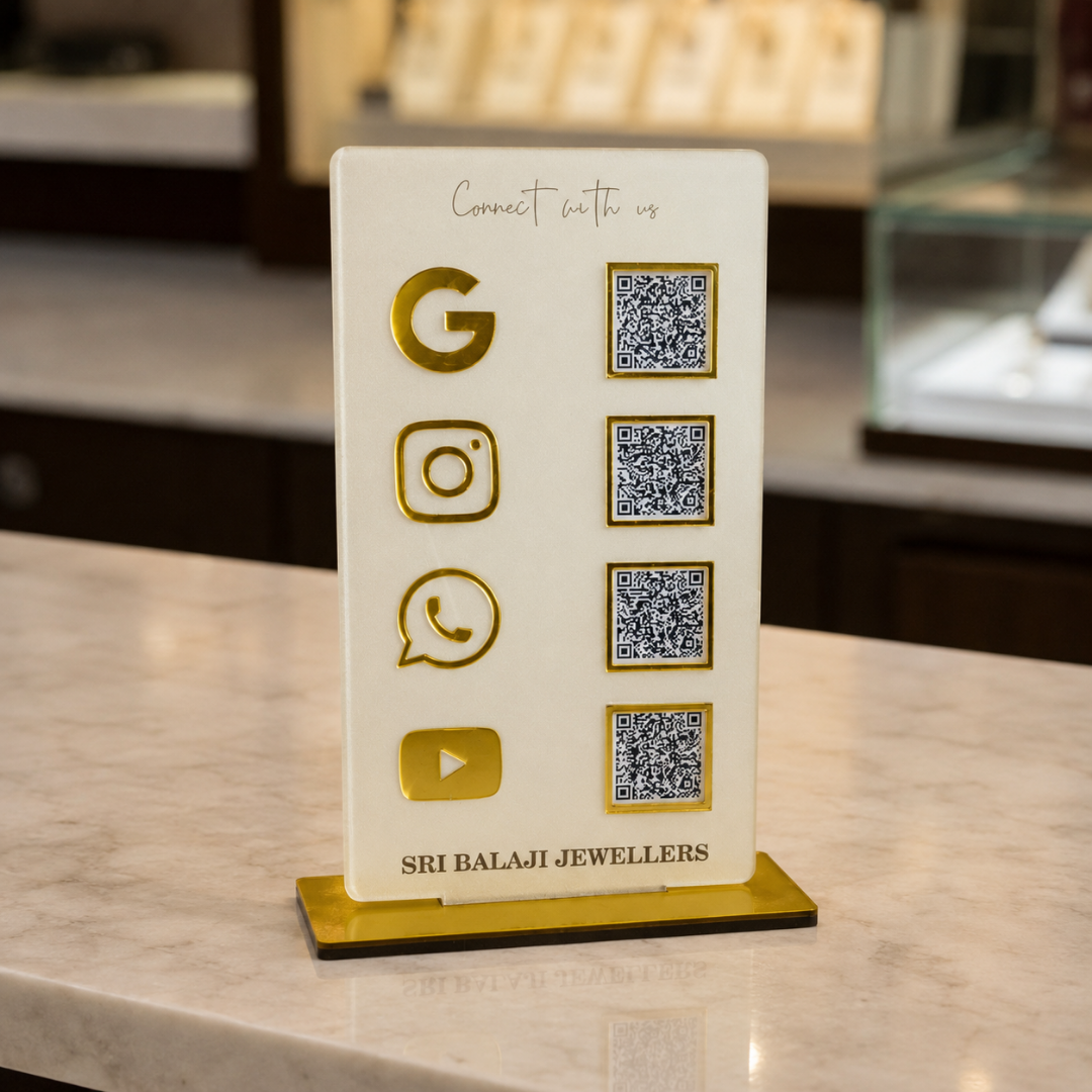 4 QR NFC Enabled Frosted Digital Standee for Jewellers Shope Clinics & Offices For Jewellers