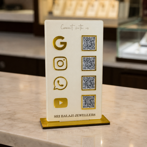 4 QR NFC Enabled Frosted Digital Standee for Jewellers Shope Clinics & Offices For Jewellers