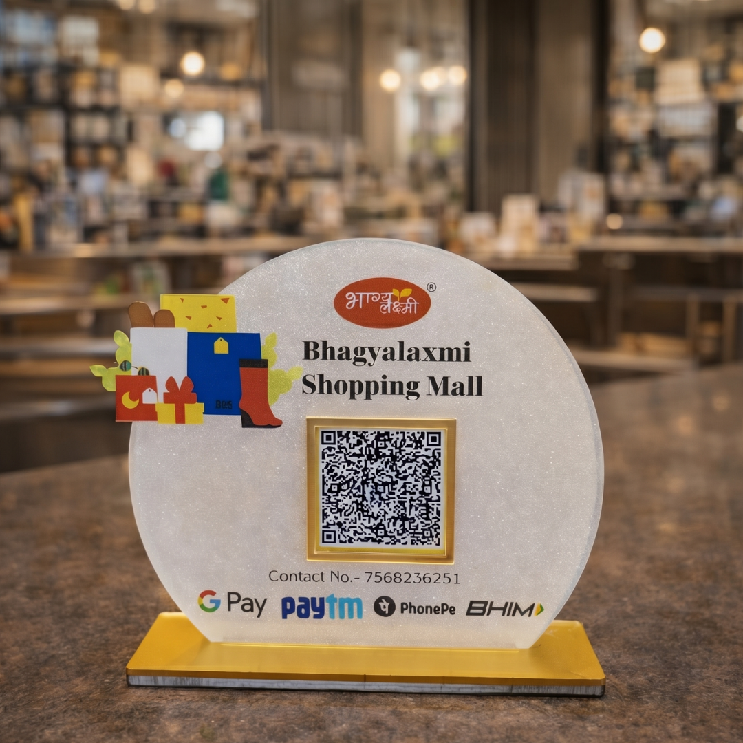 1 QR NFC Enabled Oval Standee for Shopping Mall Store