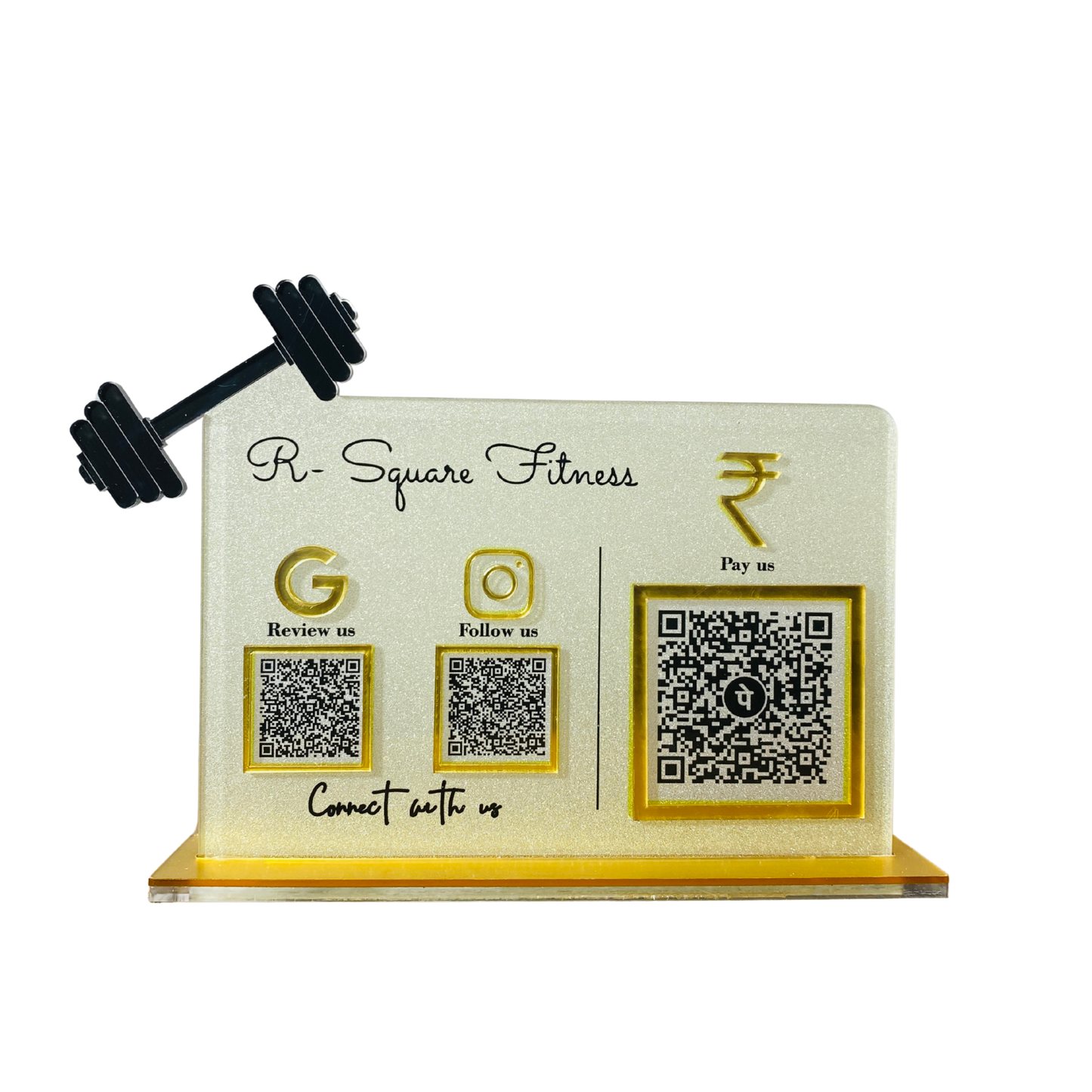 3 QR NFC Enabled Standee with Dumbbell Cutout for Gym & Fitness Studio
