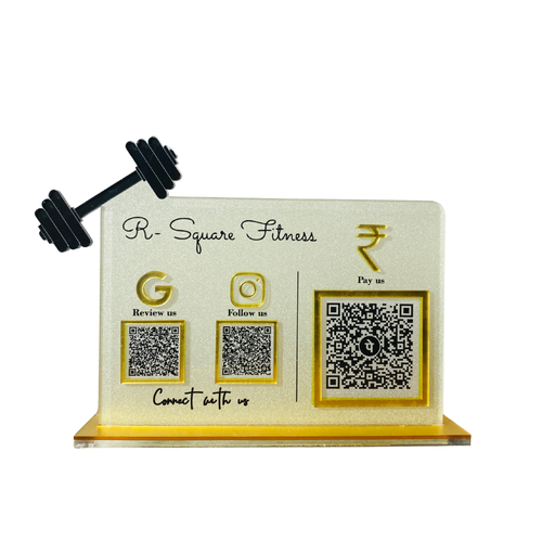 3 QR NFC Enabled Standee with Dumbbell Cutout for Gym & Fitness Studio