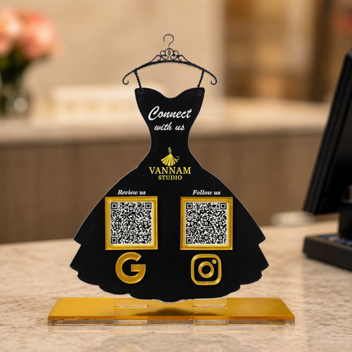 2 QR NFC Enabled Gown Shape Dress Standee | Boutique | Fashion Designer | Clothing Store | Ladies Tailor | Designer Studio