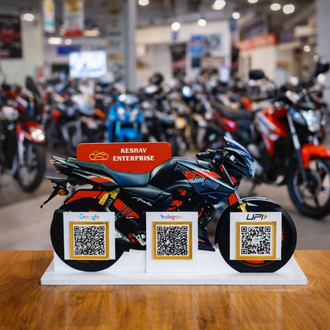 3 QR NFC Enabled Bike Shape Standee for Bike Showroom Garage & Auto Shop