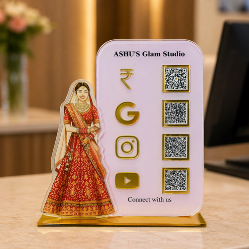4 QR NFC Enabled Bridal Girl Cut-Out Standee for Boutique Salon Mehendi Artist Makeup Studio & Bridal Shop