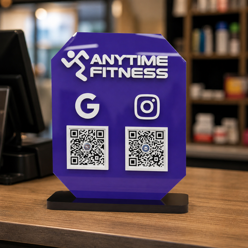 2 QR NFC Enabled Blue Colour Standee for Gym & Fitness Studio