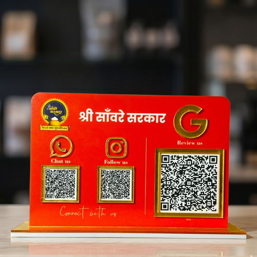 3 QR NFC Enabled Horizontal Red Standee for Shops Cafes & Offices