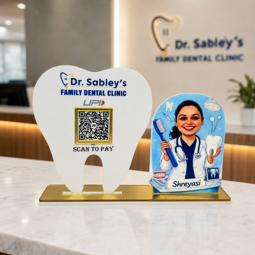 1 QR Tooth Shape NFC Enabled Standee For Doctor , Clinic and Health Care