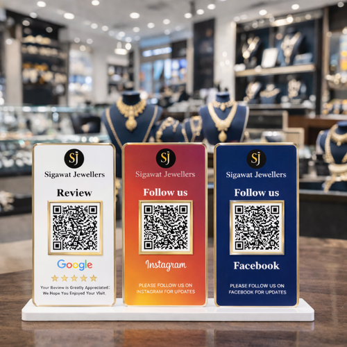 3 QR NFC Enabled Multi Colour Separate Panel Standee for Jewellery Store