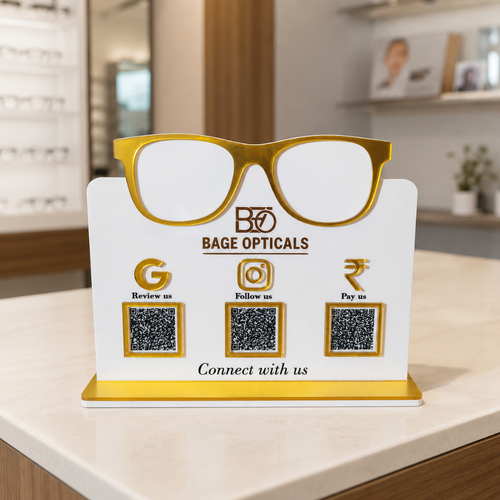 3 QR NFC Enabled Glasses CutOut Standee For Opticals