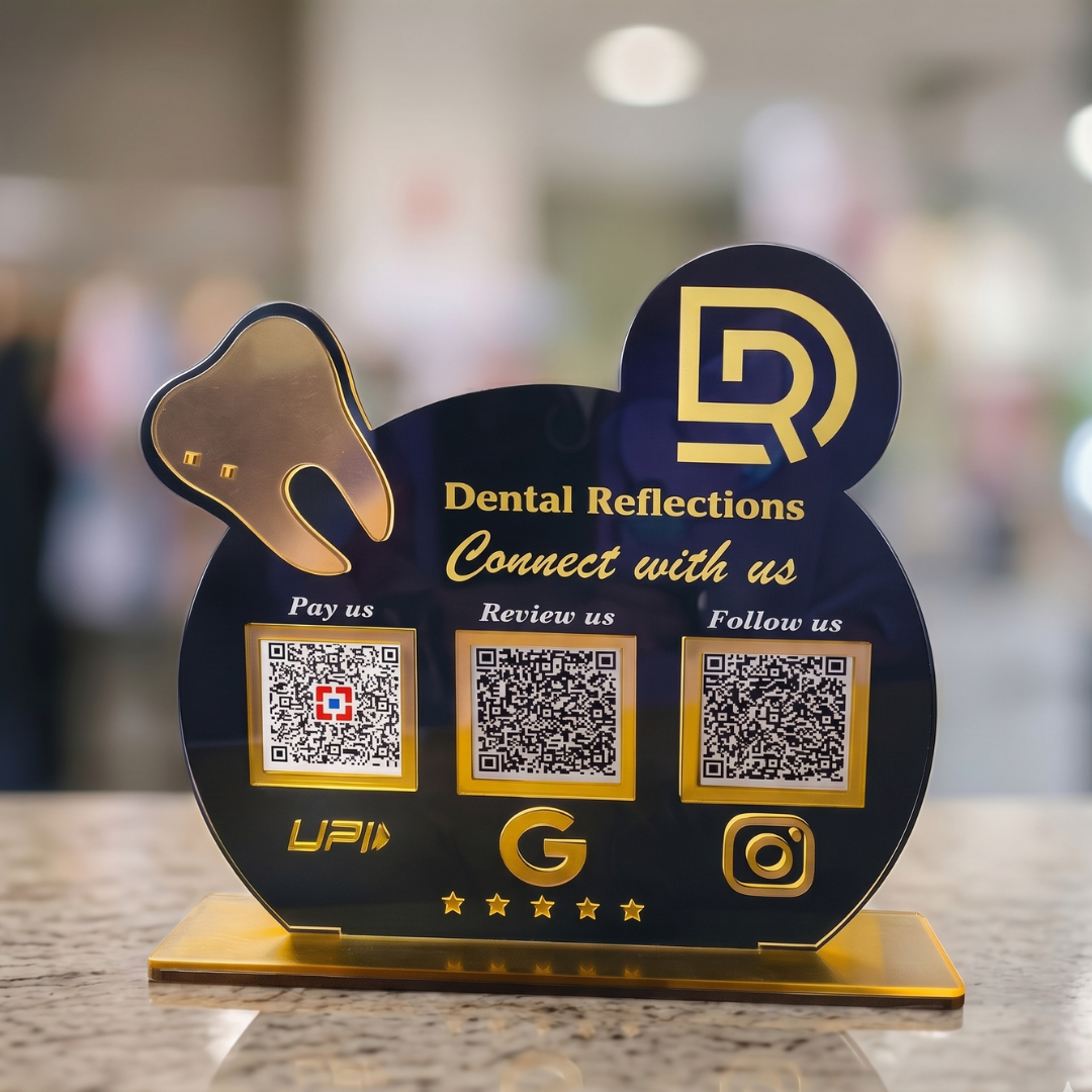 3 QR NFC Enabled Tooth Cut-Out Standee for Dental Clinic