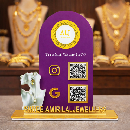2 QR NFC Enabled Circle Shape Standee for Jewellery Store