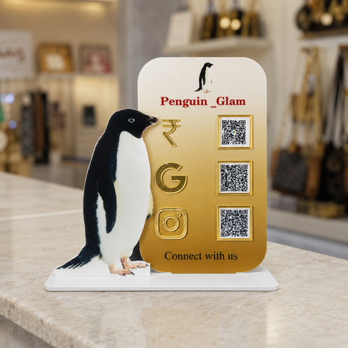 3 QR NFC Enabled Penguin Cut Out Vertical Standee