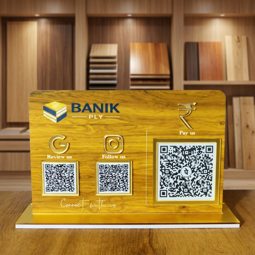 3QR NFC Enabled Horizontal Ply Interior Design NFC QR Display Wood Texture