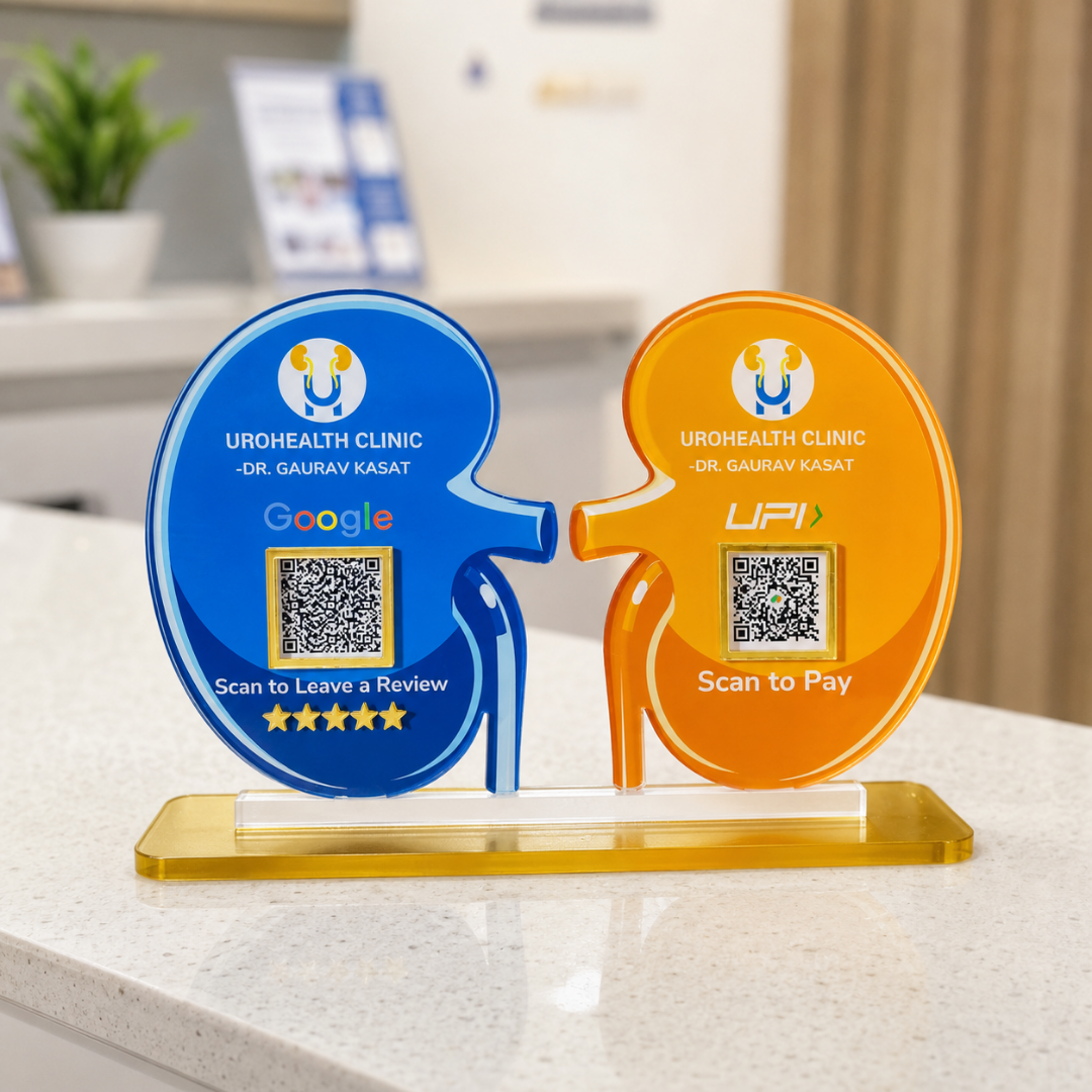 2 QR NFC Enabled Kidney Shape Standee For Clinic and Hospital