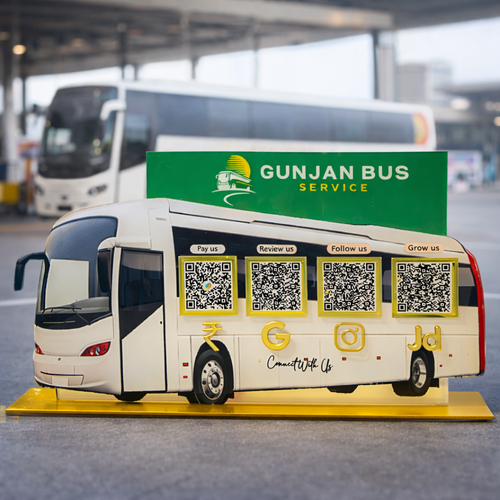 4 QR NFC Enabled Bus Shape Table Top Standee for Bus Service