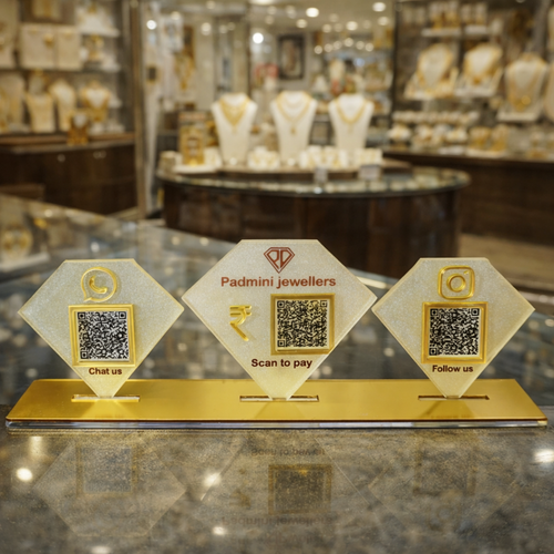 3 QR NFC Enabled Diamond Shape Standee for Jewellery Store & Gold Shop