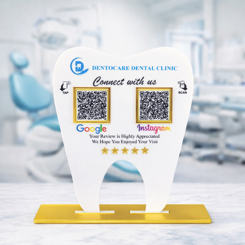 2 QR NFC Enabled Tooth Shape Standee for Dental Clinic