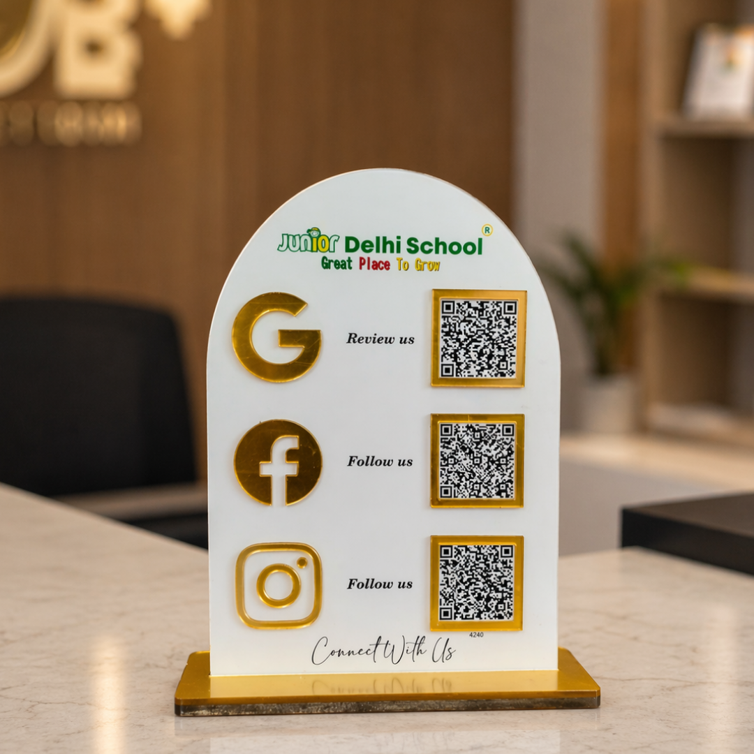 3 QR NFC Enabled Round White Standee for Shops Cafes Clinics & Offices