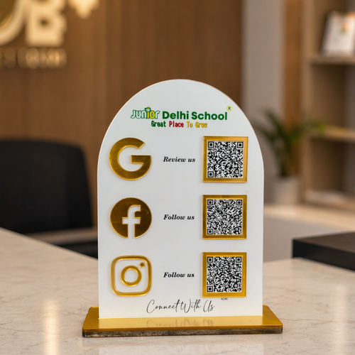 3 QR NFC Enabled Round White Standee for Shops Cafes Clinics & Offices