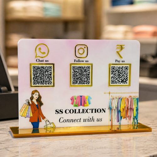 3 QR NFC Enabled Standee with Girl Printed Design for Clothing Store Boutique & Fashion Shop