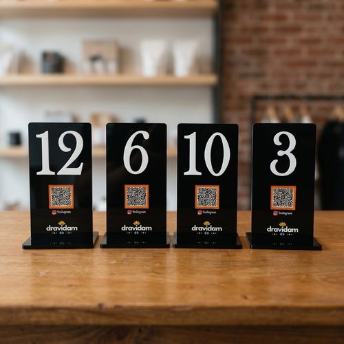 1 QR NFC Enabled Black Premium Tabletop Number Standee Pack for Restaurant & Cafe | Digital Menu