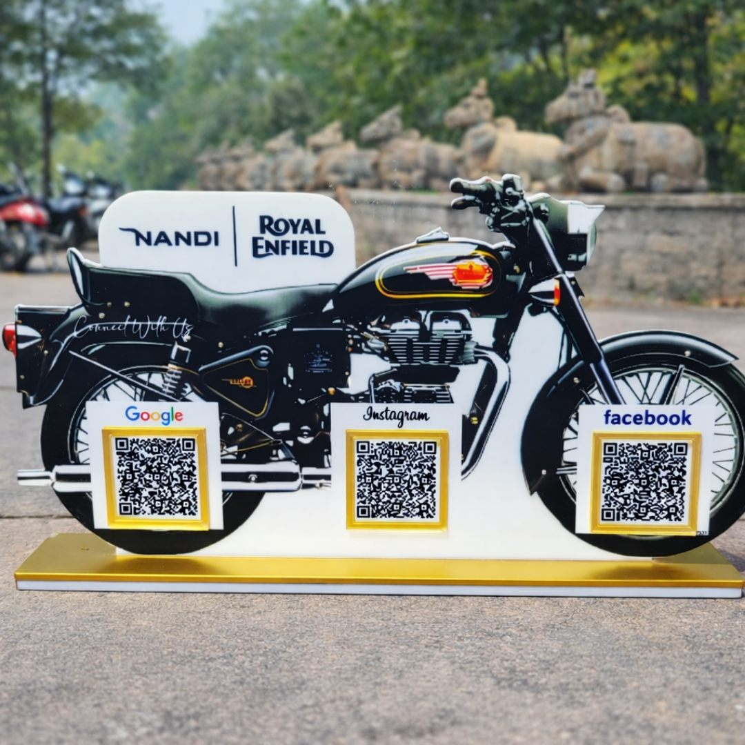 3 QR NFC Enabled Motorcycle Shape Standee