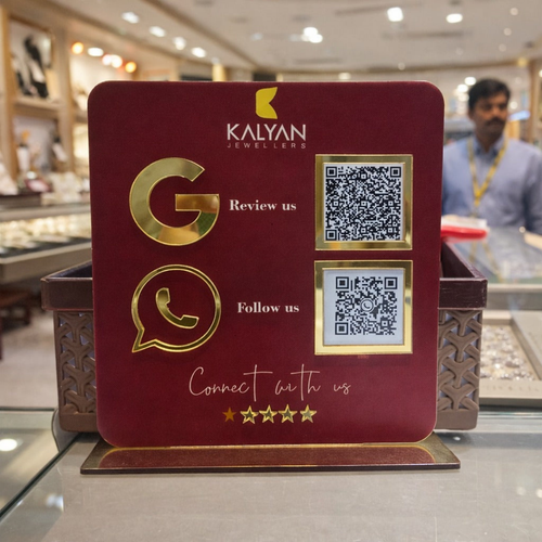 2 QR NFC Enabled Dark Maroon Google Review Standee For Jewellers
