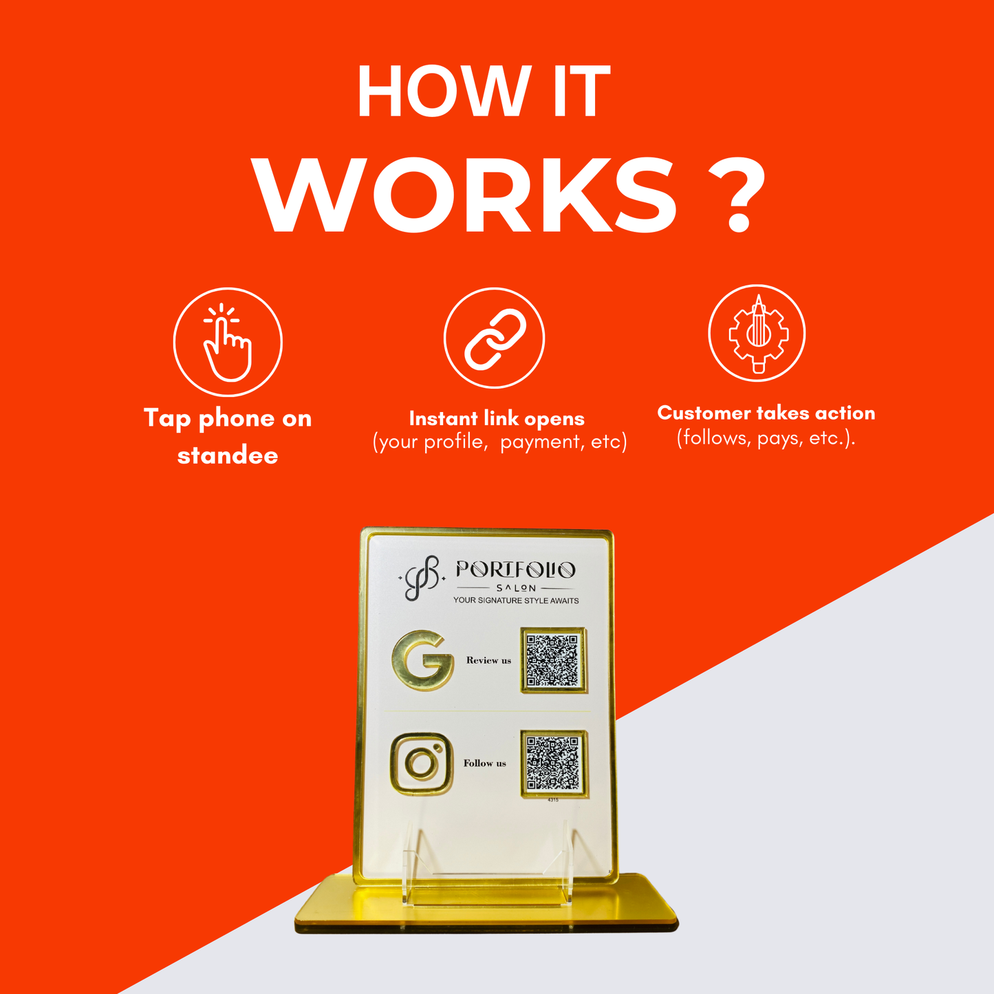 2 QR NFC Enabled Golden Border Standee With Card Stande for Shops Cafes Clinics & Offices For Salon and spa