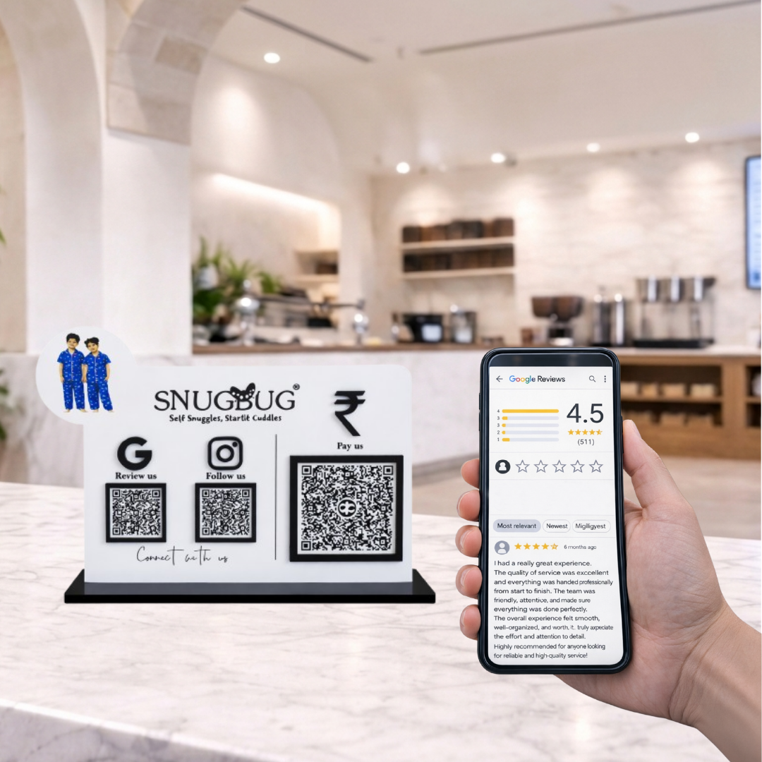 3 QR NFC Enabled White Standee Black Icons with Boys Cutout Design