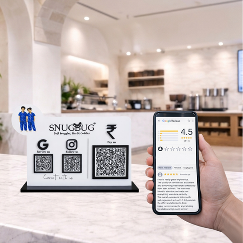 3 QR NFC Enabled White Standee Black Icons with Boys Cutout Design