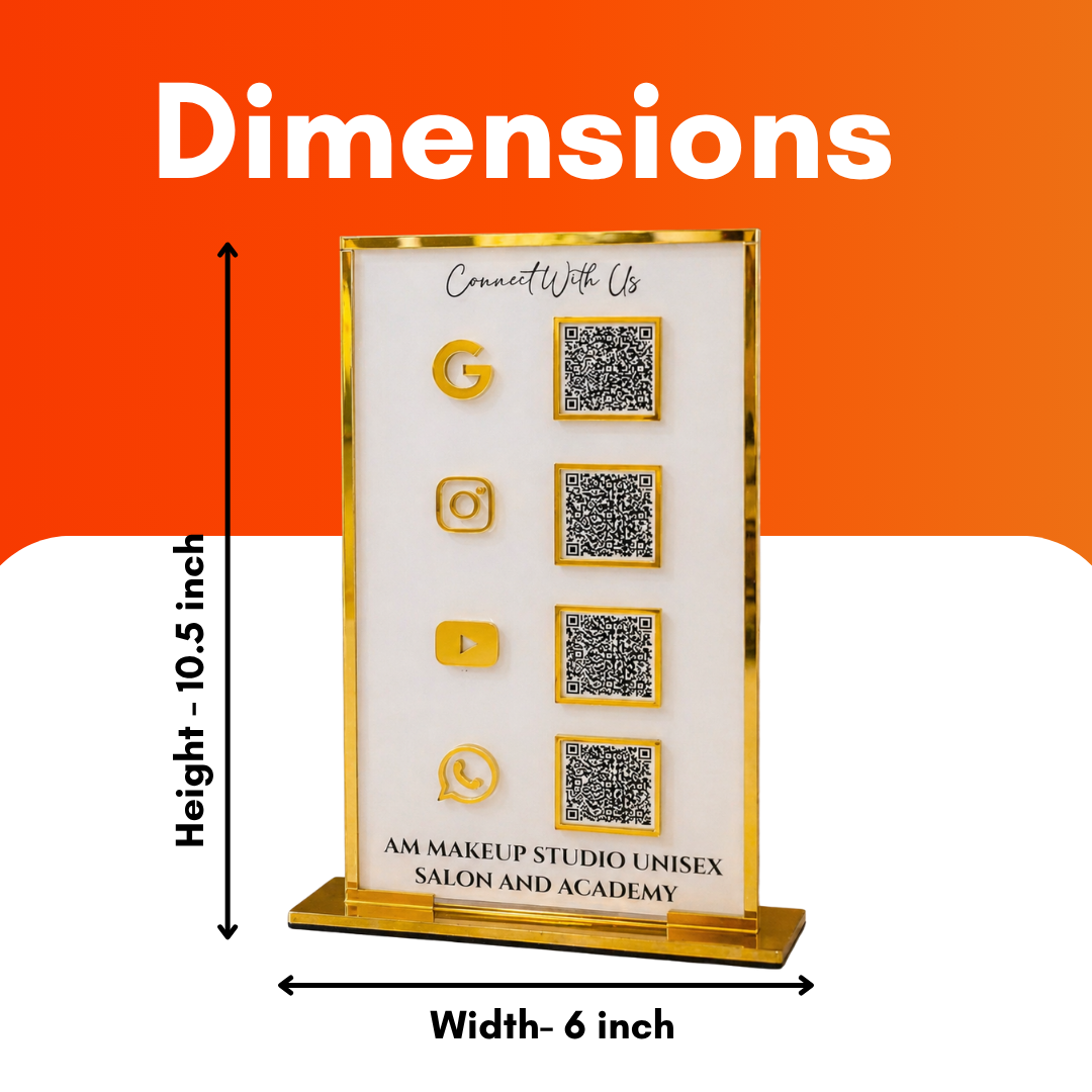 4 QR NFC Enabled White Colour Vertical Standee  With Golden Border NFC Enabled For Salon and spa