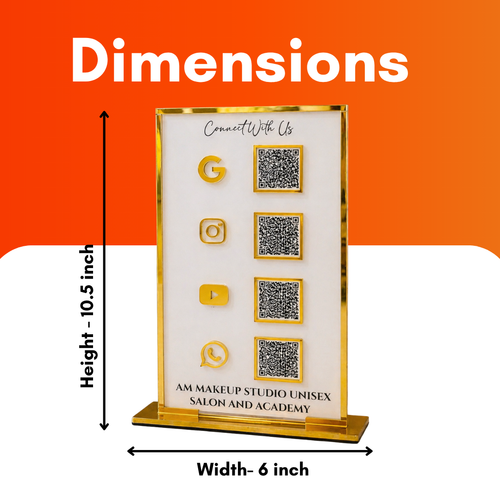 4 QR NFC Enabled White Colour Vertical Standee  With Golden Border NFC Enabled For Salon and spa