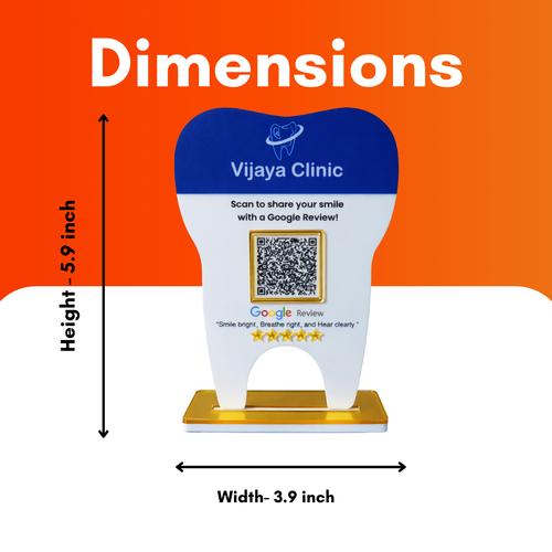 1 QR NFC Enabled Tooth Shape Standee for Clinic | Dental Clinic Table Top Display for Dental and Clinic and Hospital