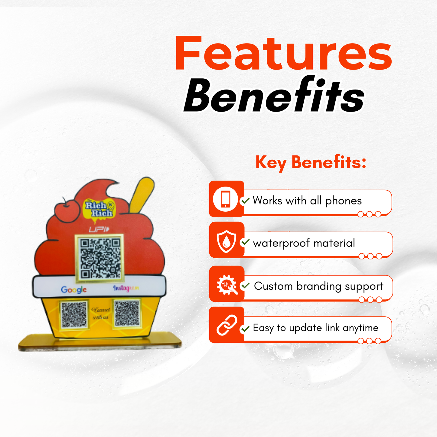 3 QR NFC Enabled Ice Cream Shape Standee for Ice Cream Parlour & Dessert Shop For Restaurant & Cafe
