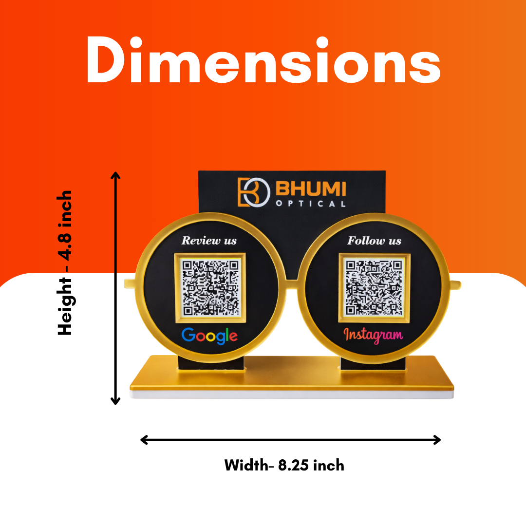 2 QR NFC Enabled Eyeglasses Shape Standee | Optical Store Acrylic Table Top Display