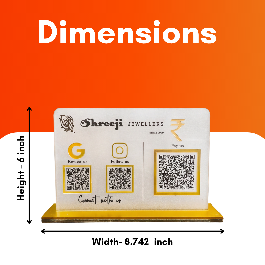 3 QR NFC Enabled Frosted Standee for Shops Cafes Clinics & Offices For Jewellers