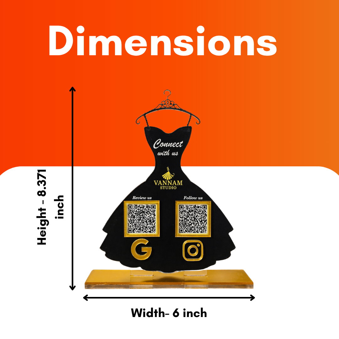 2 QR NFC Enabled Gown Shape Dress Standee | Boutique | Fashion Designer | Clothing Store | Ladies Tailor | Designer Studio