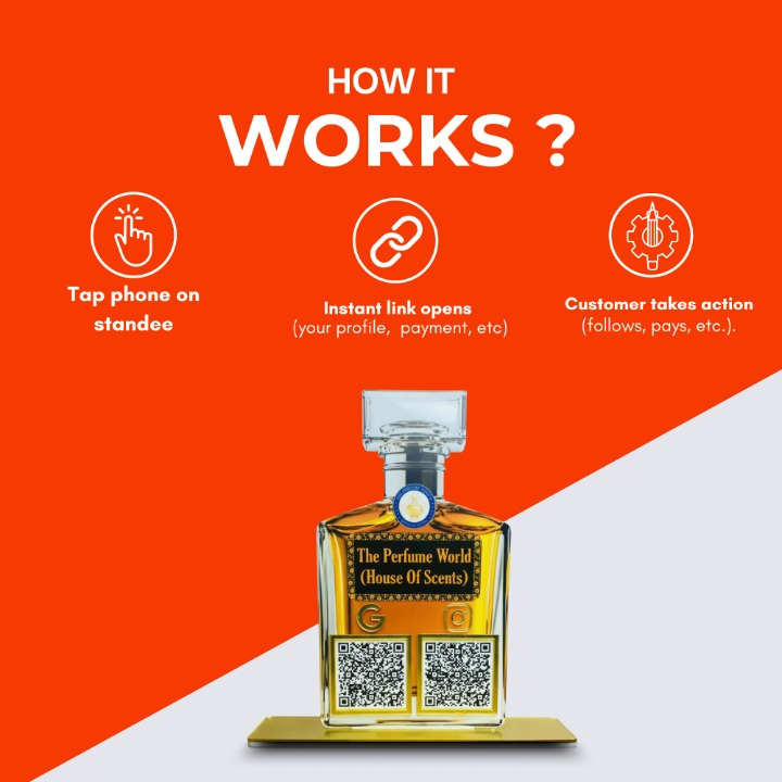 2 QR NFC Enabled Bottle Shape Standee for Perfume Attar & Cosmetic Store