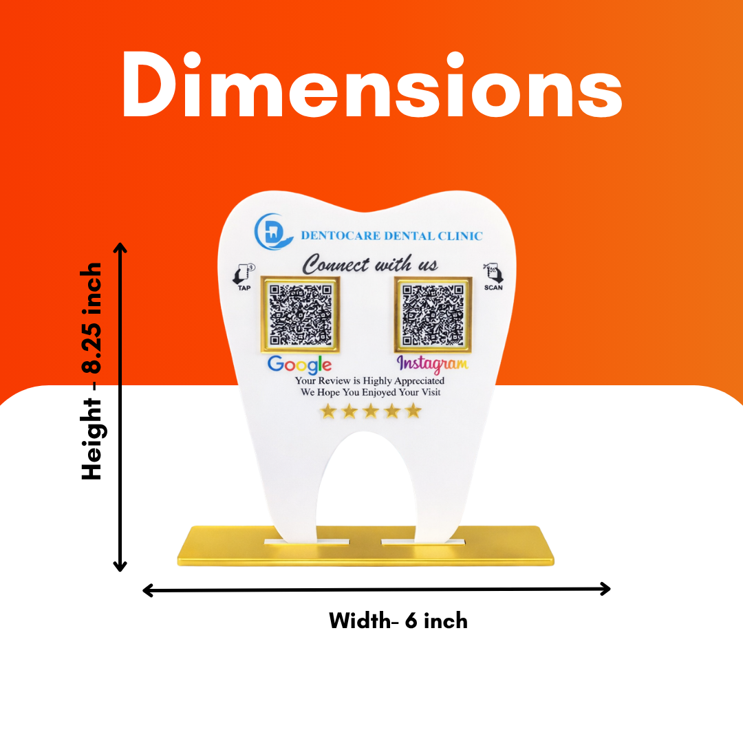 2 QR NFC Enabled Tooth Shape Standee for Dental Clinic
