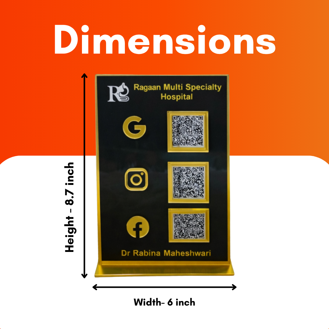 3 QR Black Goldan Border NFC Enabled Premium Standee for Shops Cafes Clinics & Offices