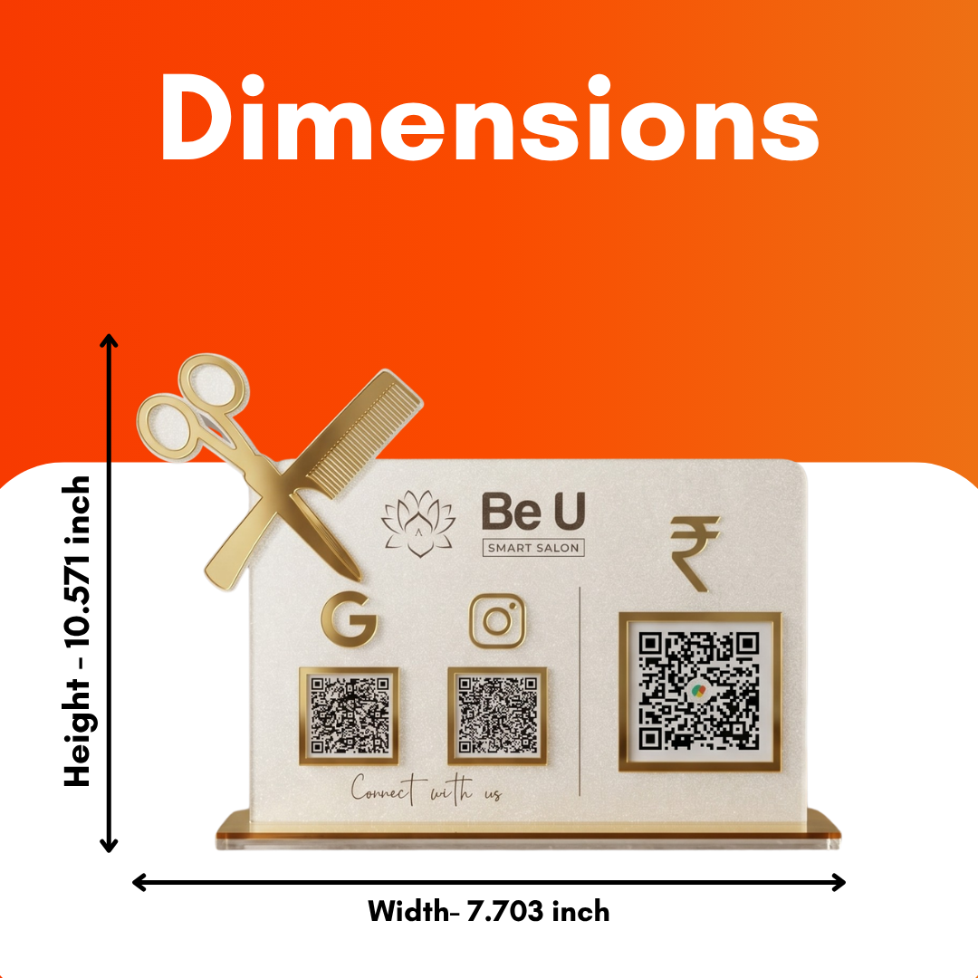 3 QR NFC Enabled Frosted Standee with Scissor Cutout for Salon Spa & Barber Shop