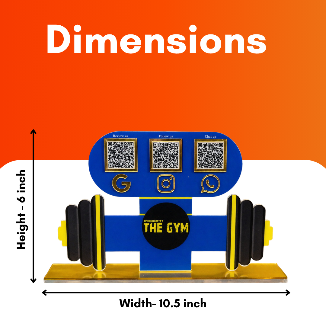3 QR NFC Enabled Gym Dumbbell Shape Standee for Fitness Center