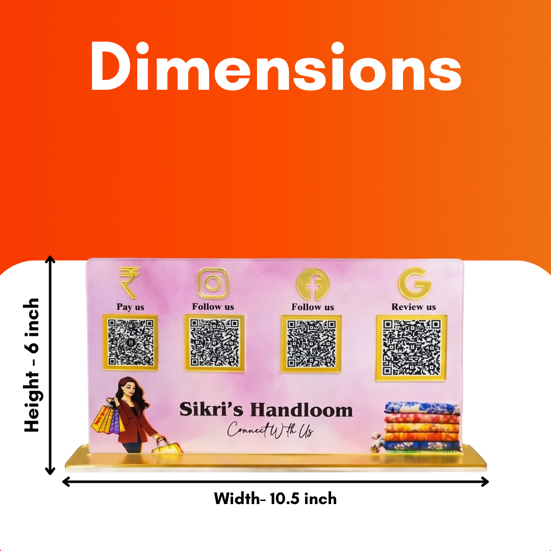 4 QR NFC Enabled Horizontal Standee For Handlooms and Boutiques and clothing Store