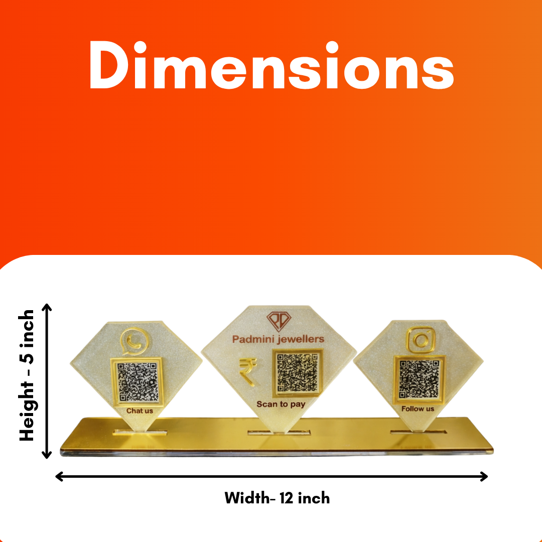 3 QR NFC Enabled Diamond Shape Standee for Jewellery Store & Gold Shop