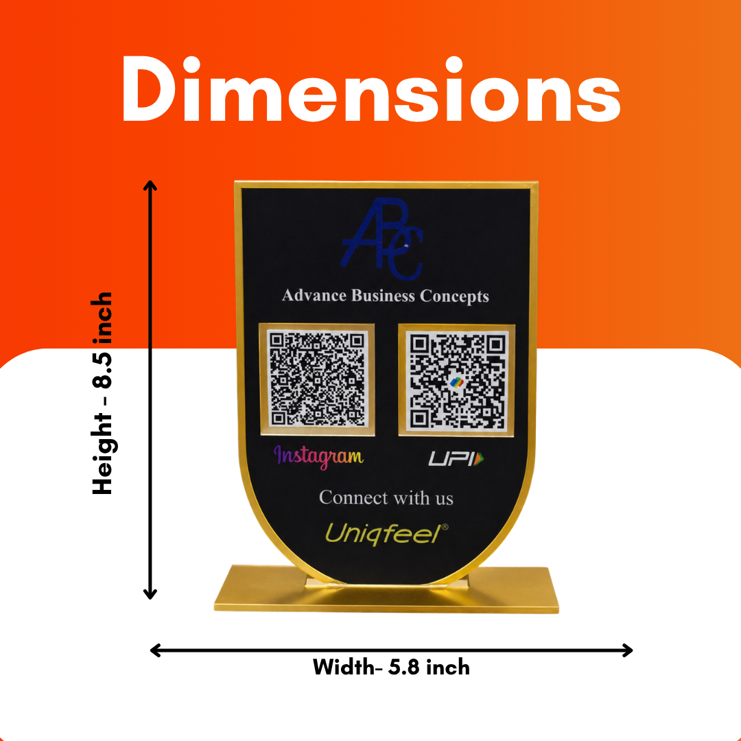 2 QR NFC Enabled Black Golden Border Arch Shape Premium Standee for Shops & Business
