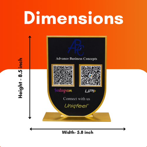 2 QR NFC Enabled Black Golden Border Arch Shape Premium Standee for Shops & Business