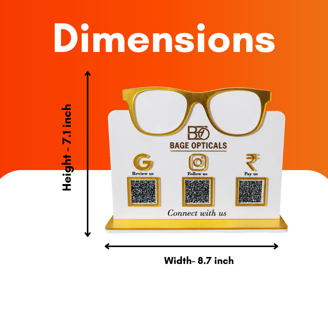 3 QR NFC Enabled Glasses CutOut Standee For Opticals