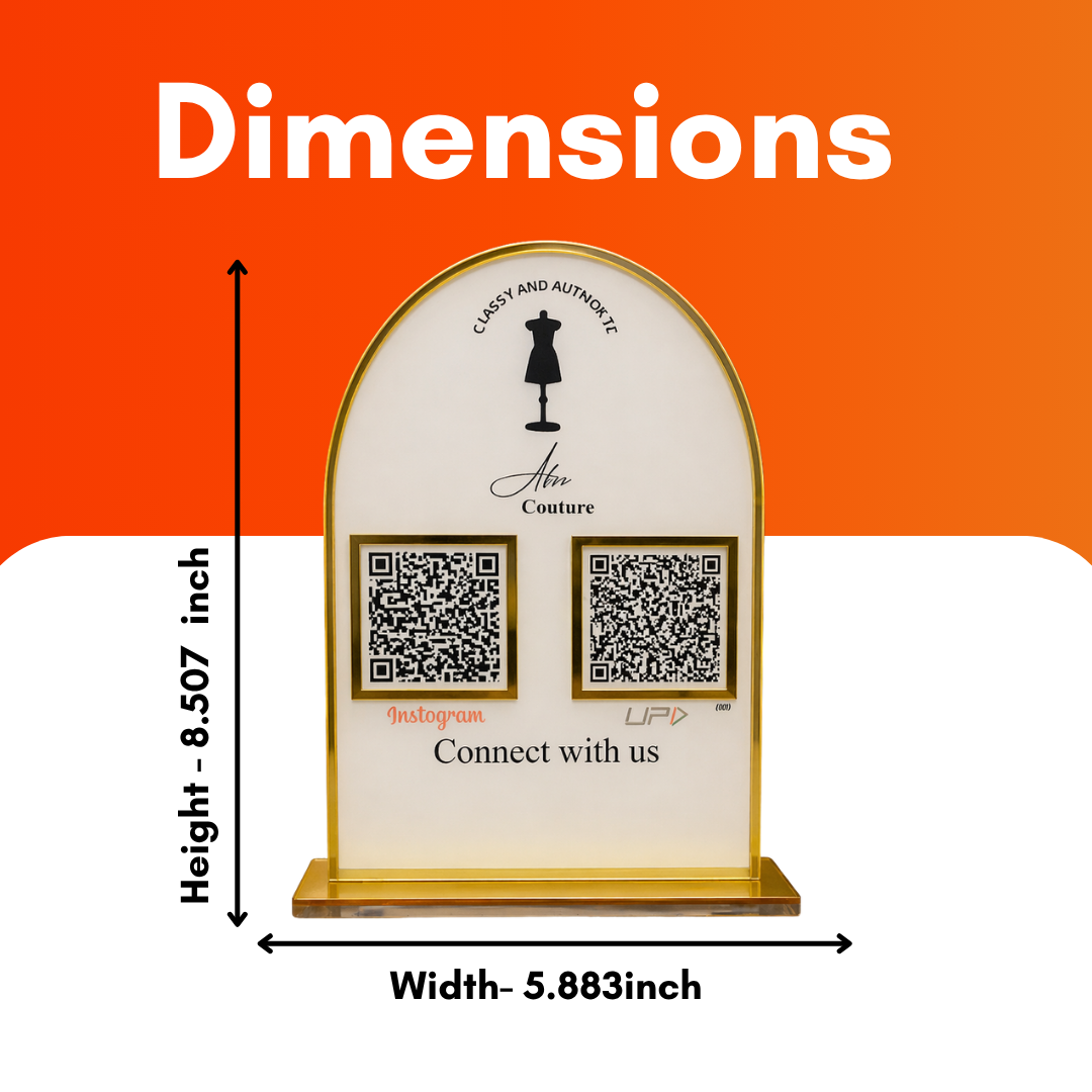 2 QR NFC Enabled Arc Round Shape Golden Border Standee